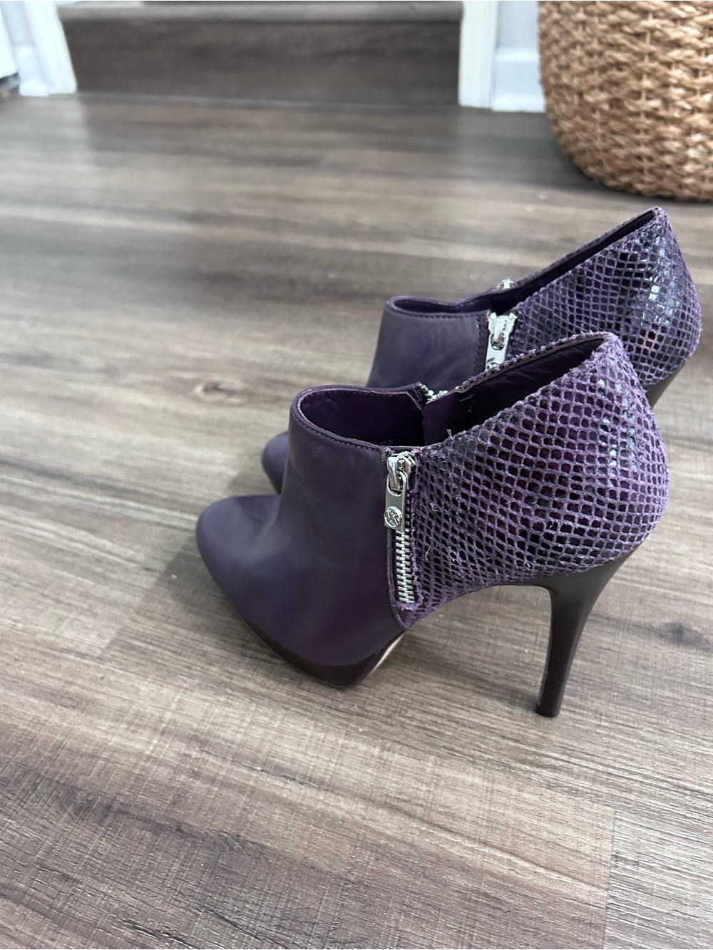 Michael Kors Purple Snake-Texture High Heel Ankle Booties